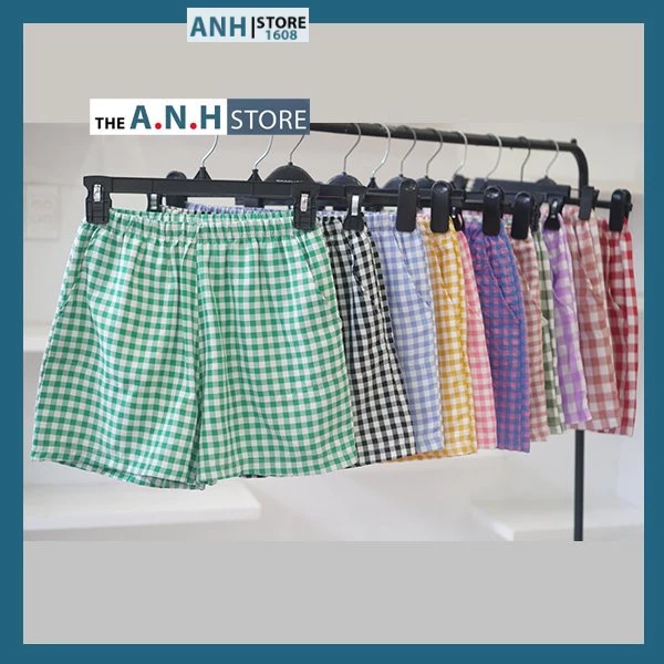 ANHSTORE Quần đùi CARO nữ  mặc nhà, chất kate cotton thoáng mát , Phom suông nhẹ dài ngang đùi