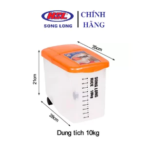 Thùng Đựng Gạo Tiện Lợi Có Nắp Có Bánh Xe  Cao Cấp Song Long Plastic 10kg,15kg