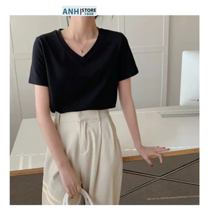 (SALE LẺ SIZE) Áo thun cổ tim chất COTTON nữ ANHSTORE , thun cổ V chất cotton thời trang