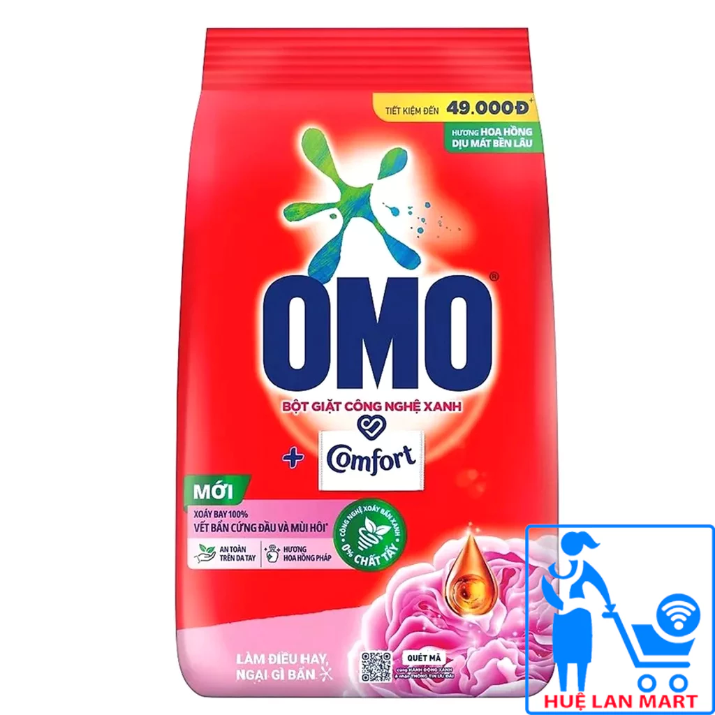 Bột Giặt Omo Comfort Tinh Dầu Thơm Ngất Ngây Túi 2,6kg (Xoáy bay vết bẩn cứng đầu nhanh hơn, Hương thơm bền lâu)