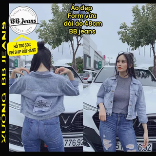 [Croptop] Áo khoác jean nữ xám xanh Garula Happi Vouge FORM LỮNG 48cm size 39-57kg BB Jeans