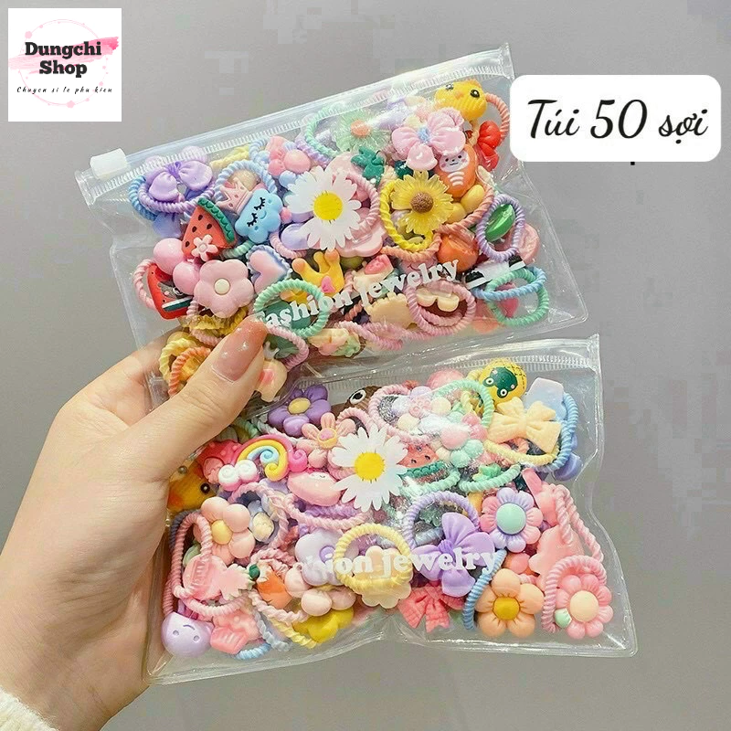 Set 50 chun tóc túi zip hình ngộ nghĩnh cho bé yêu