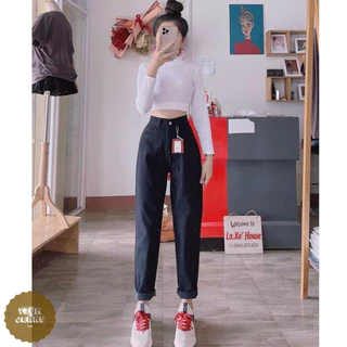 [ TIỆM JEANS ] Quần baggy jean nữ cạp cao mẫu đen trơn basic- Quần bò nữ fom chuẩn chất dày dặn không xù