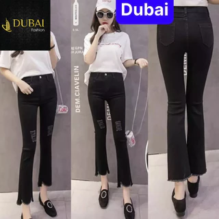 QUẦN JEAN NỮ CHẤT BÒ XANH ĐEN ỐNG LOE RÁCH KIỂU LƯNG CAO NÂNG MÔNG PHONG CÁCH HOT 2023 - DUBAI FASHION