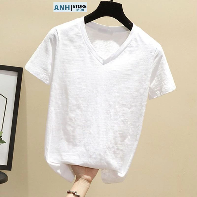 ANHSTORE Áo thun xược cotton nữ cổ V, chất xước cotton mềm , mát ,phom rộng Full size 40kg - 68kg