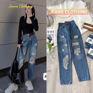 [ FREESHIP ] Quần baggy jean cạp cao, Quần bò rách kiểu màu bụi đẹp, chất jean mềm không dãn