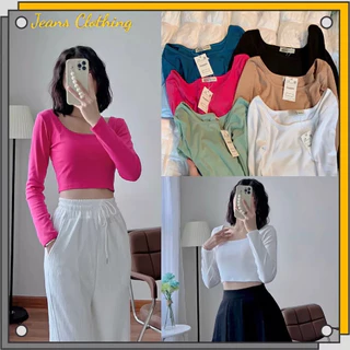 ÁO THUN NỮ TAY DÀI CỔ VUÔNG NHIỀU MÀU - ÁO CROPTOP ÔM DBODY - HÀNG CHUẨN SHOP