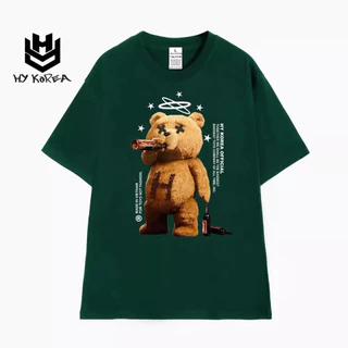 Áo Thun Tay Lỡ HY KOREA Cotton 100 Unisex Teddy Bad Bear 1302 Nam Nữ