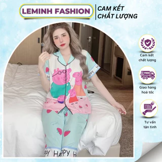 Bộ Pijama, Bộ Đồ Ngủ Nữ Lụa Mango Tay Cộc Quần Lửng In Họa Tiết 5d Tinh Tế, Sang Trọng Freesize Đến 62 Kg