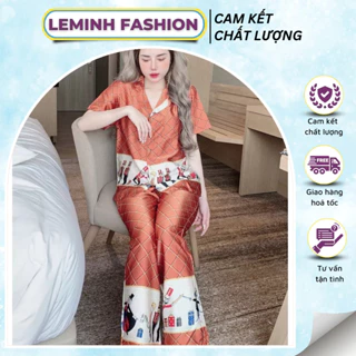 Bộ Pijama, Bộ Đồ Ngủ Nữ Lụa Latin Tay Cộc Quần Dài In Họa Tiết Thời Trang Chất Lụa Mịn Màng, Thoải Mái