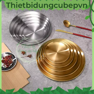 Dĩa tròn inox mạ vàng hàn quốc, đựng thức ăn (nhiều kích thước)