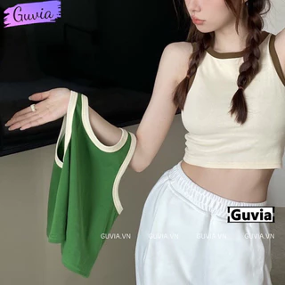 Áo Croptop BA LỖ PHỐI VIỀN Basic Trơn Nữ Thun Gân Kiểu Ôm Body GUVIA CR7