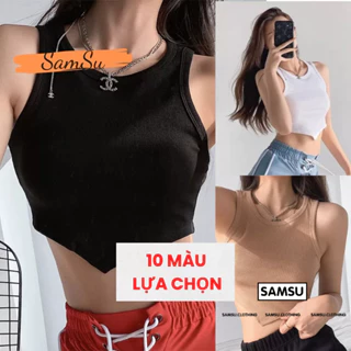 Áo BA LỖ nữ vạt nhọn CROPTOP sát nách chất thun gân TANKTOP dày dặn ôm body nhiều màu tập gym yoga SAMSU