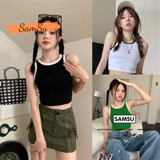 Áo ba lỗ nữ VIỀN CROPTOP sát nách chất thun gân TANKTOP dày dặn ôm body nhiều màu tập gym yoga SAMSU