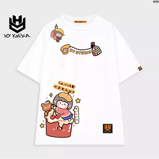 Áo thun nữ HY KOREA Roro bán bánh mì 1212 cotton 75% form rộng tay lỡ cute