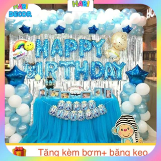 Set Trang Trí Sinh Nhật 2 Rèm Kim Tuyến, Bóng Chữ Happy Birthday và 50 bóng tròn cho bé trai, bé gái đủ phụ kện CB01