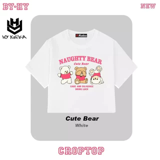 Áo croptop nữ HY KOREA in Cute Bear Pink 1271 tay ngắn thun