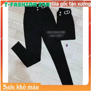 Quần Jean Nữ màu đen trơn ôm eo Lưng Cao 2 nút, Chất Jean Co Giãn thoải mái vải mềm chuẩn xịn Tfashion shop ms600