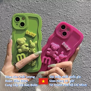 COD Ốp Điện Thoại Màu Kẹo Trơn Hình Gấu 3D Sang Trọng Cho iPhone 7 8 14 Plus XR 11 14 12 13 Pro MAX X XS MAX
