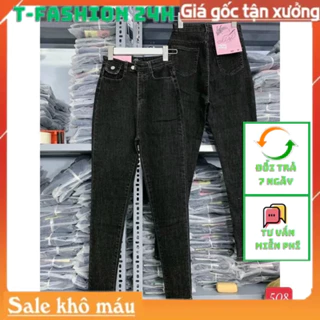 Quần jean nữ lưng cao thiết kế trẻ trung, quần dài ôm dáng nữ nữ chất vải denim co dãn cắt gấu T-FASHION M508