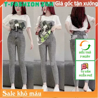 Quần jeans nữ lưng cao màu xám túi kiểu sau , quần lưng cao nữ , quần jeans cao cấp hàng chuẩn shop T-Fashion Shop qn614