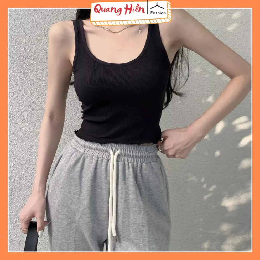 [CÓ MÚT] Áo ba lỗ croptop viền sóng có đệm chất thun tăm siêu mềm đẹp MS1190