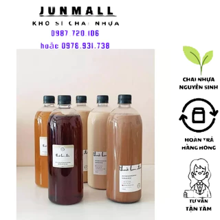 Chai nhựa pet đựng trà sữa 1000ml chai 1 lít nắp nhựa đen fi28