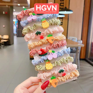 SET 10 Dây Chun Buộc Tóc HGVN Thun Cột Tóc Vải Co Dãn Đính Charm Hoạt Hình Cute Cho Bé Gái Phong Cách Hàn Quốc #A56