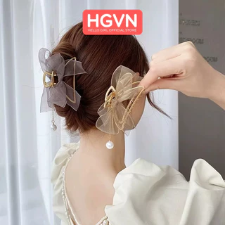 Kẹp Tóc Càng Cua Kim Loại Hình Chữ D Đính Nơ Ren Xinh Xắn Thời Trang Phong Cách Hàn Quốc Dành Cho Bạn Nữ #B15