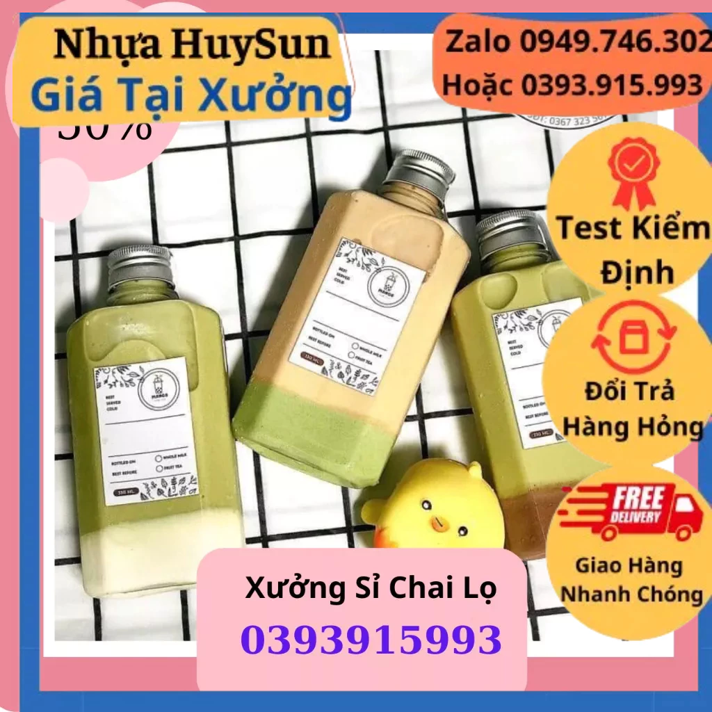 Chai Nhựa Vuông Dẹp 500ml fi30, Vuông Dẹt Đựng Trà Sữa Loại Siêu Dày. Giá Tại Xưởng