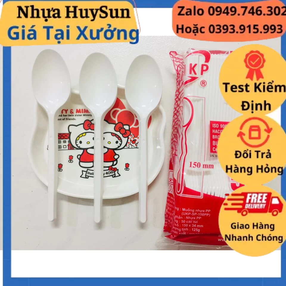 Thìa Nhựa Cứng Dùng 1 Lần Túi 50 Cái ( Loại Đẹp UKP ). Nhựa Huysun