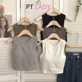 Áo thun ba lỗ nữ kèm đệm lót bên trong ôm body dáng crop top 843 ptlady