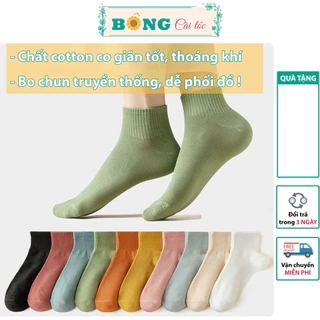 Tất nữ cổ ngắn bo chun truyền thống nhiều màu chất cotton mềm mịn co giãn 4 phong cách Hàn Quốc TC70 - Vớ BÔNG Cài Tóc