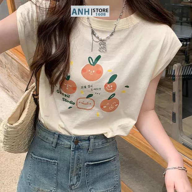 Áo thun nữ sát nách TANKTOPcotton in hình thời trang ANHSTORE, áo thun nữ  KHÔNG TAY cotton in hình thời trang dễ thương