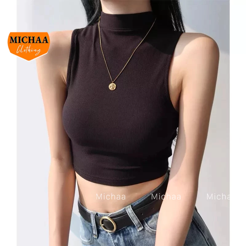 Áo Croptop BA LỖ CỔ LỌ Nữ Thun Gân Ulzzang Kiểu Basic Ôm Body Đẹp Màu MICHAA CR8