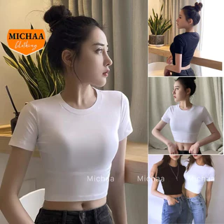 Áo Croptop TN CỔ TRÒN TRƠN Tay Ngắn Nữ Phong Cách Thể Thao Basic Chất Thun Borip MICHAA CR44