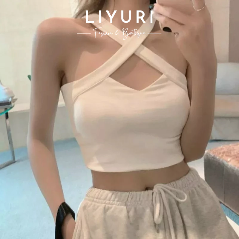 Áo croptop body dây chéo cổ yếm chất borip