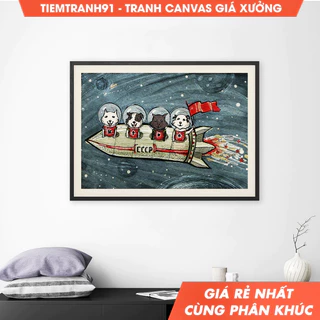 Tranh treo tường, Astronomy Poster Belka and Strelka Dogs Cosmonaut Planets Poster, Space Classroom Decor.