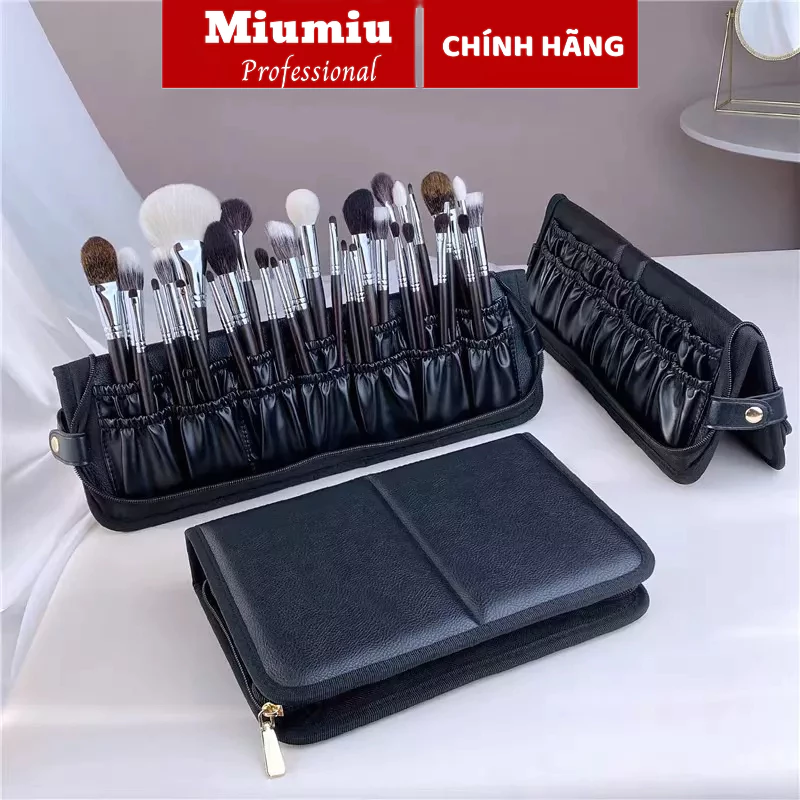 Bao da đựng cọ chuyên nghiệp đế gập đứng khuy cài cực xịn da không thấm nước