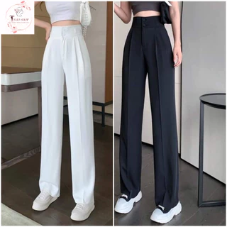 Quần Ống Rộng Lưng Cao 2 Khuy-Dáng Dài 100cm, Culottes nữ Cạp Cao 7cm-Vải Cao Cấp Loại 1- Tiamoshop