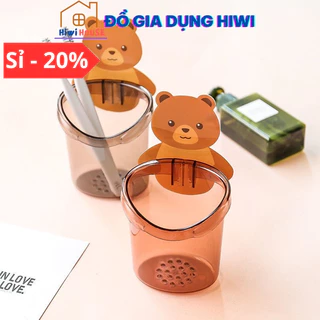 Cốc gấu dán tường để bàn chải đánh răng hình gấu có lỗ thoát nước tiện lợi