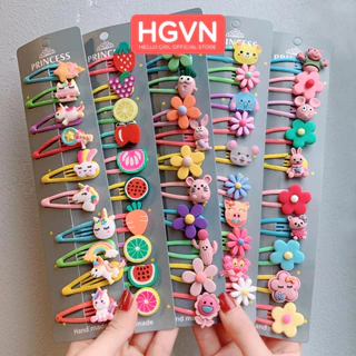 SET 10 Kẹp Tách Đính Sticker Trái Cây Hoa Quả Hình Thú Anime Nhiều Màu Pastel HGVN Phong Cách Ngọt Ngào Dành Cho Bé Gái