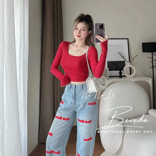 Áo Thun Kiểu Nữ Croptop Tay Dài Cổ U Chất Thun Lụa Lạnh