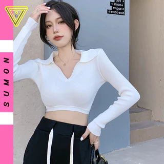 Áo Croptop TAY DÀI CỔ BẺ XẺ V Trơn Ôm Body Chất Tốt, Áo CRT Kiểu Nữ Ôm Thun Borip Mềm Mát