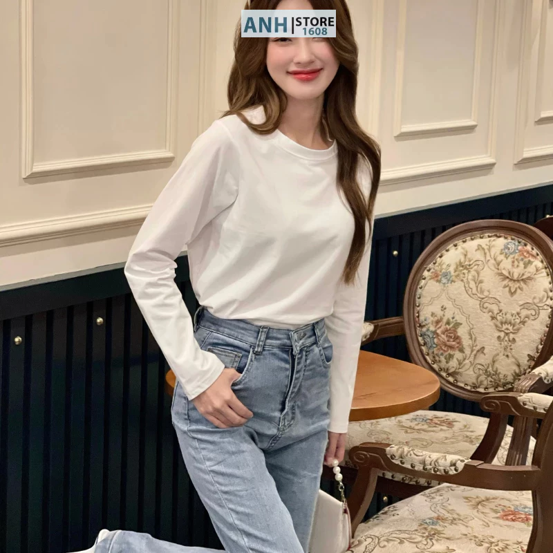Áo thun nữ tay dài chất cotton 4 chiều chính phẩm cao cấp ANHSTORE, Áo tay dài nữ Thu Đông phom ôm nhẹ