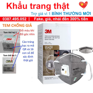 🔥COMBO hộp 20 cái 3M 9542V N95 nguyên seal đeo đầu van thở than hoạt tính chống ô nhiễm lọc 95% bụi mịn PM2.5 phòng dịch