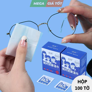 Khăn Lau Kính Nano (Hộp 100 miếng) Khăn Giấy Lau Kính Cận Chống Bám Hơi Nước Chống Mờ Sương