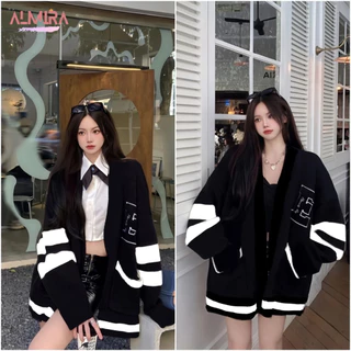 Áo Khoác Cardigan Chữ E Màu Đen Phối Tay Phong Cách Hàn Quốc