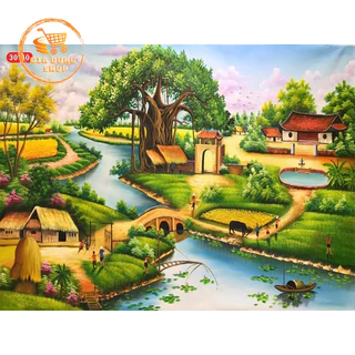 Tranh Đính Đá 5D Tự Hoàn Thành Kích thước 40x30cm, Tranh Gắn Đá DIY - Dòng  Sông Quê