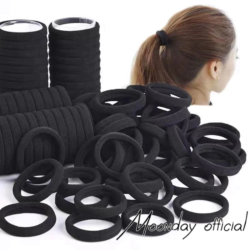 Set 50 dây thun buộc tóc bằng vải cotton co giãn màu đen